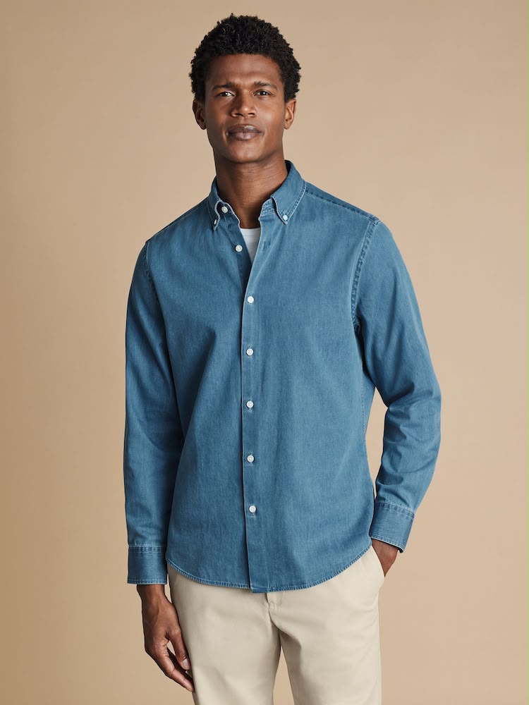 Plain Denim Slim Fit Shirt - Blue