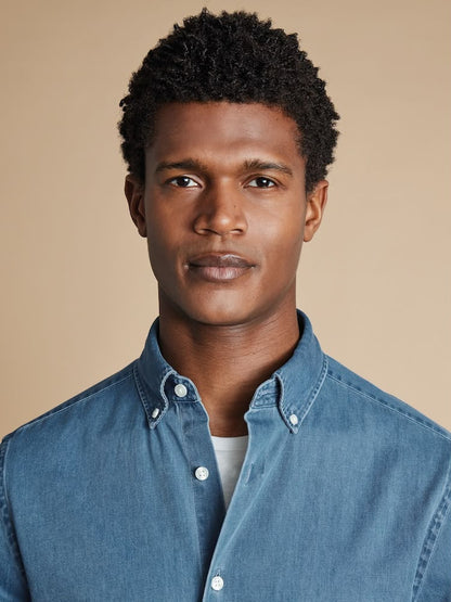 Plain Denim Slim Fit Shirt - Blue