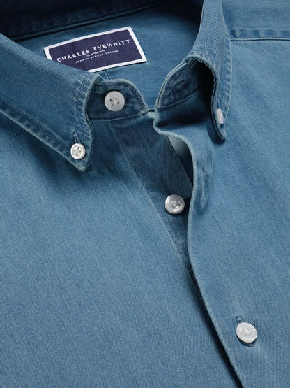 Plain Denim Slim Fit Shirt - Blue
