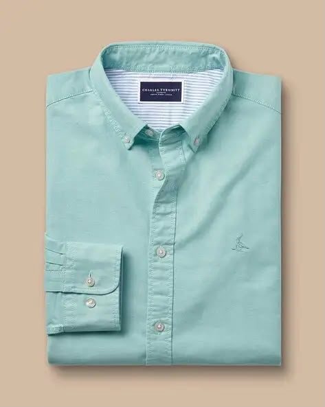 Button-Down Stretch Washed Oxford Slim Fit Shirt - Aqua Green