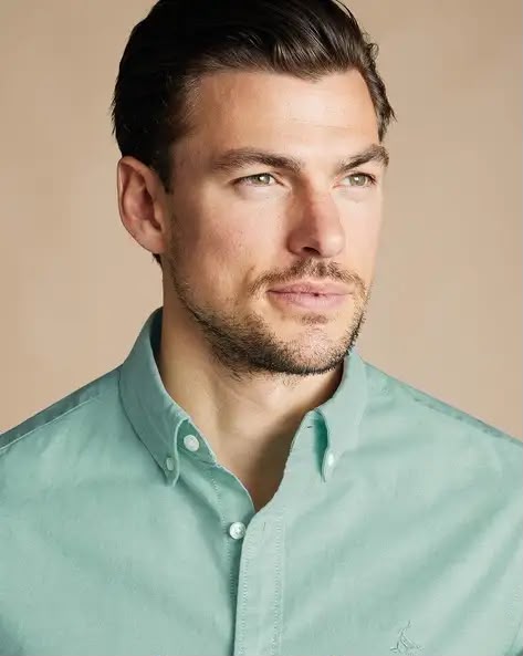 Button-Down Stretch Washed Oxford Slim Fit Shirt - Aqua Green