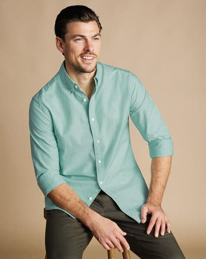 Button-Down Stretch Washed Oxford Slim Fit Shirt - Aqua Green
