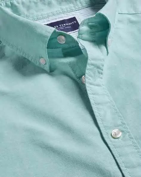 Button-Down Stretch Washed Oxford Slim Fit Shirt - Aqua Green