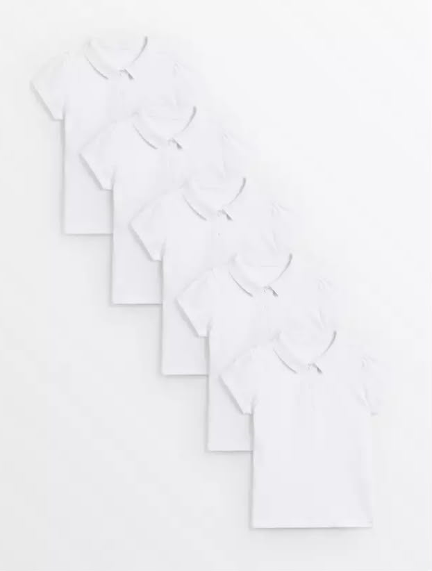 5 Pack Easy Care White Polo Shirts