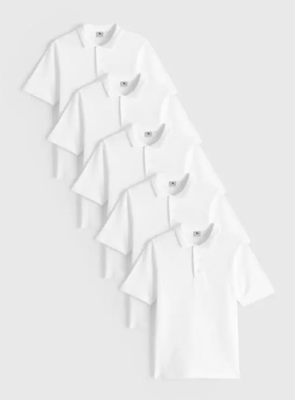 5 Pack Unisex White Polo Shirts - Perfect White