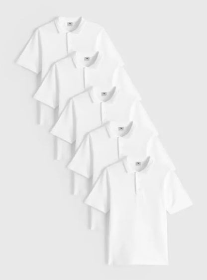 5 Pack Unisex White Polo Shirts - Perfect White
