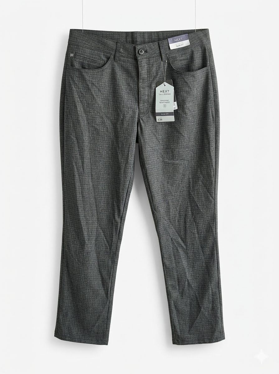Tailored Slim Fit Textured Pattern Trousers  - Grey