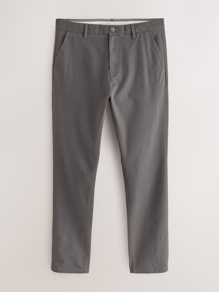 Skinny Fit Stretch Chinos Trousers - Dark Grey