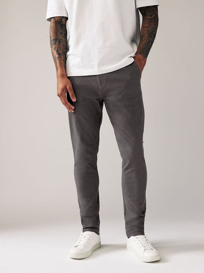 Skinny Fit Stretch Chinos Trousers - Dark Grey