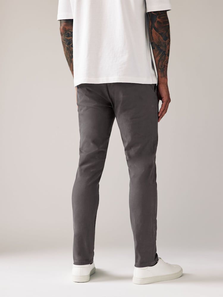 Skinny Fit Stretch Chinos Trousers - Dark Grey