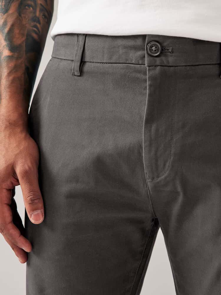 Skinny Fit Stretch Chinos Trousers - Dark Grey