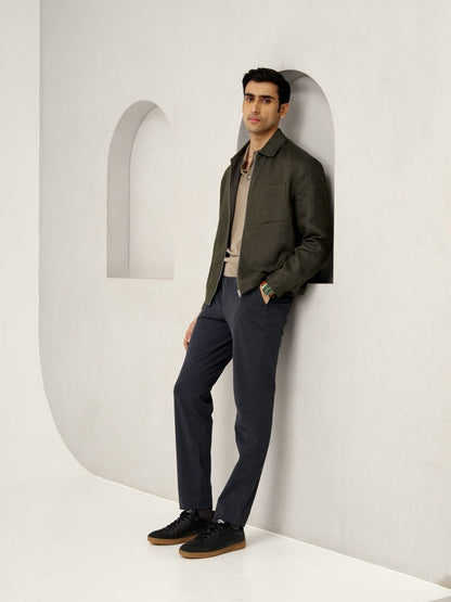 Tailored Houndstooth Slim Fit Trousers - Dark Blue Hue