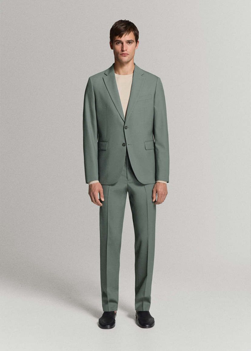 Regular Fit Textured Suit Trousers - Green