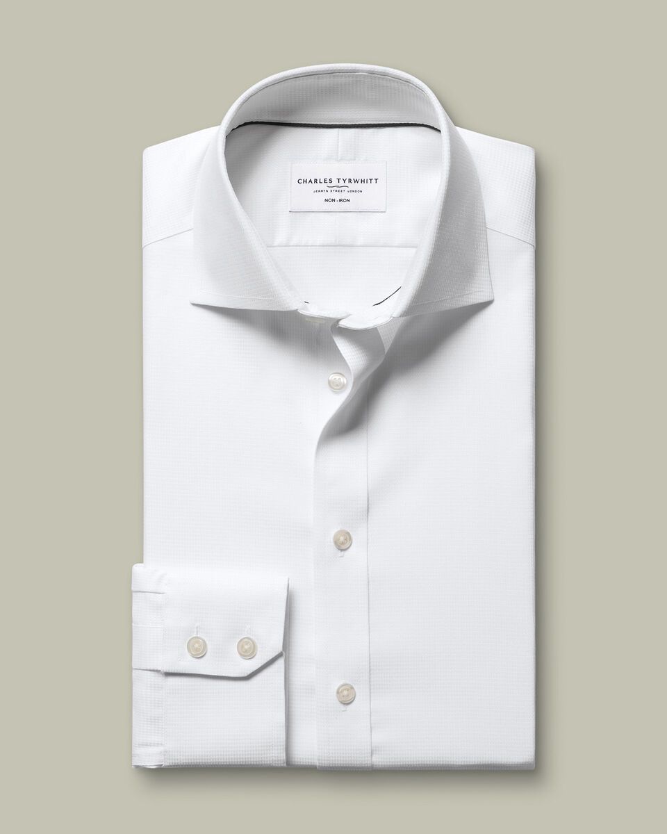 Cutaway Collar Non-Iron Stretch Greenwich Weave Slim Fit Shirt – White
