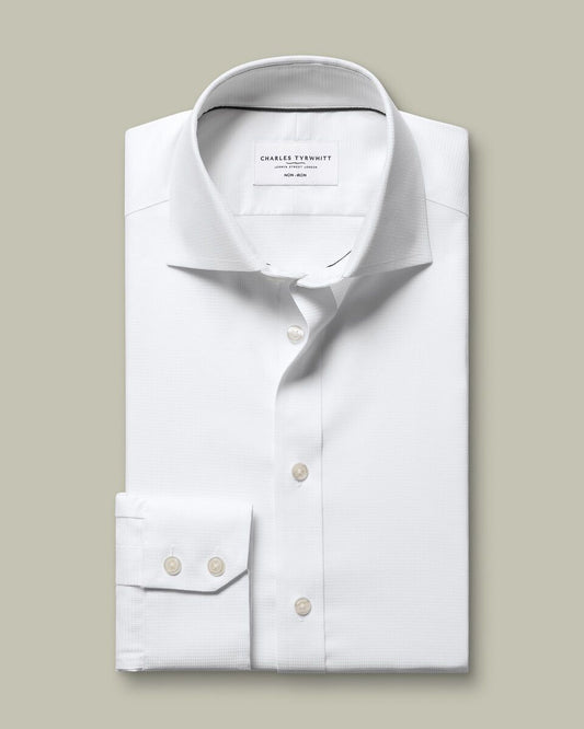 Cutaway Collar Non-Iron Stretch Greenwich Weave Extra Slim Shirt – White