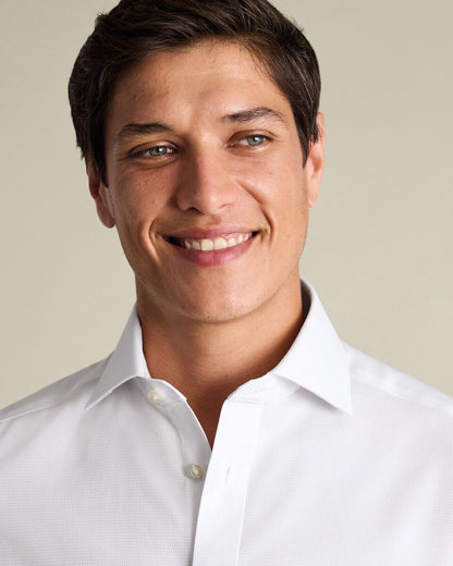 Cutaway Collar Non-Iron Stretch Greenwich Weave Slim Fit Shirt – White