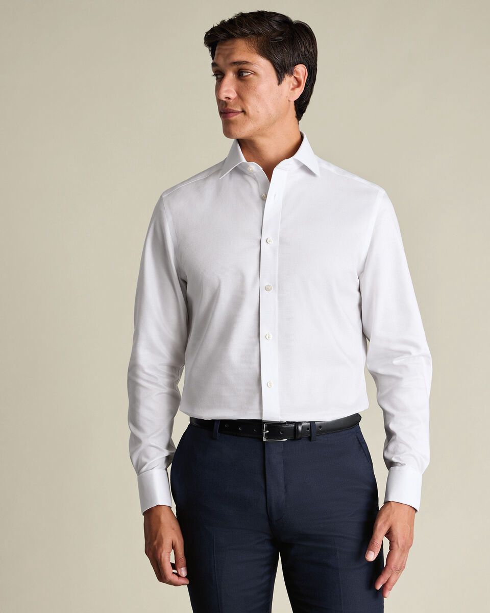 Cutaway Collar Non-Iron Stretch Greenwich Weave Slim Fit Shirt – White