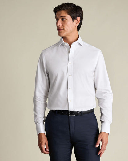 Cutaway Collar Non-Iron Stretch Greenwich Weave Slim Fit Shirt – White