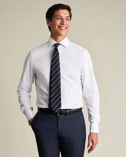 Cutaway Collar Non-Iron Stretch Greenwich Weave Slim Fit Shirt – White