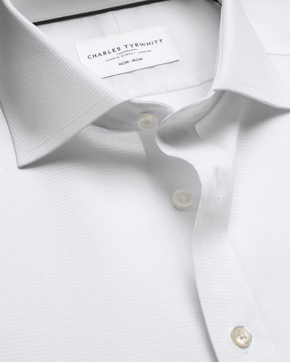 Cutaway Collar Non-Iron Stretch Greenwich Weave Slim Fit Shirt – White