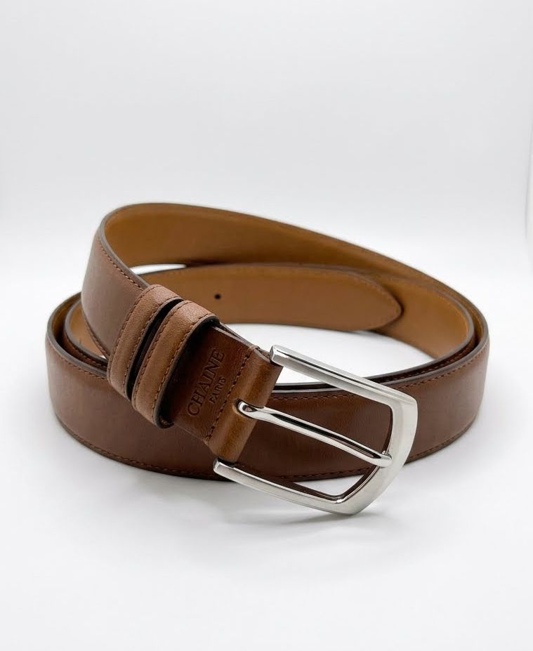 Signature Double Loop Leather Belt - Brown