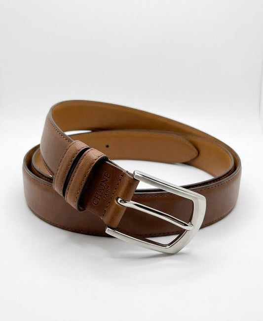 Signature Double Loop Leather Belt - Brown
