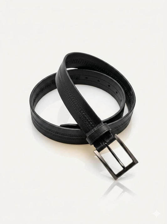 Textured Leather Belt - Black