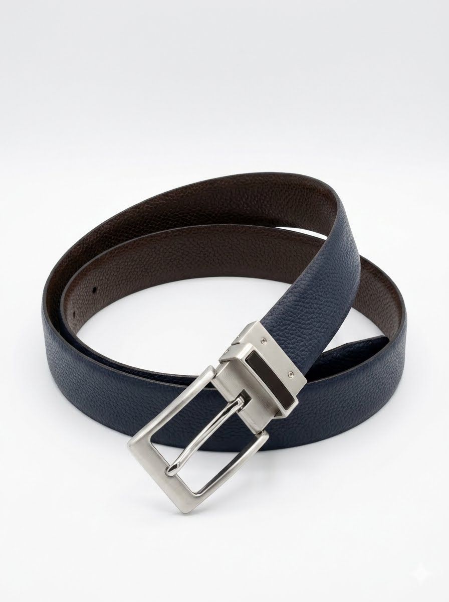 Reversible Dual-Colored Leather Strap Belt - Navy & Brown