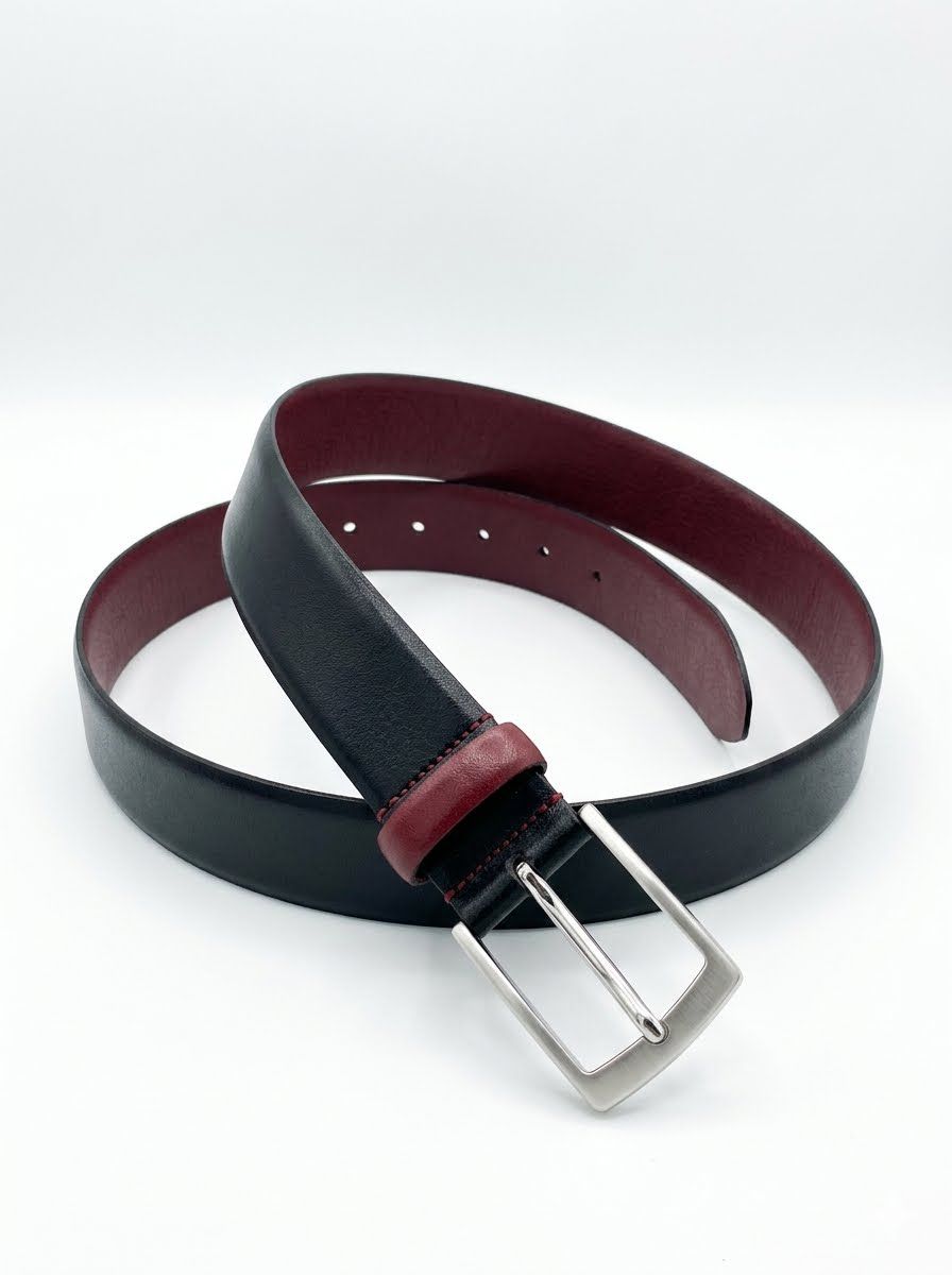 Dual-Color Leather Belt - Black & Burgundy