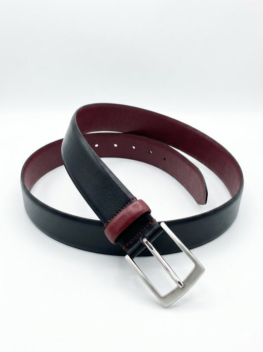Dual-Color Leather Belt - Black & Burgundy