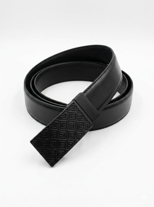 Rectangular Automatic Buckle Leather Belt - Black