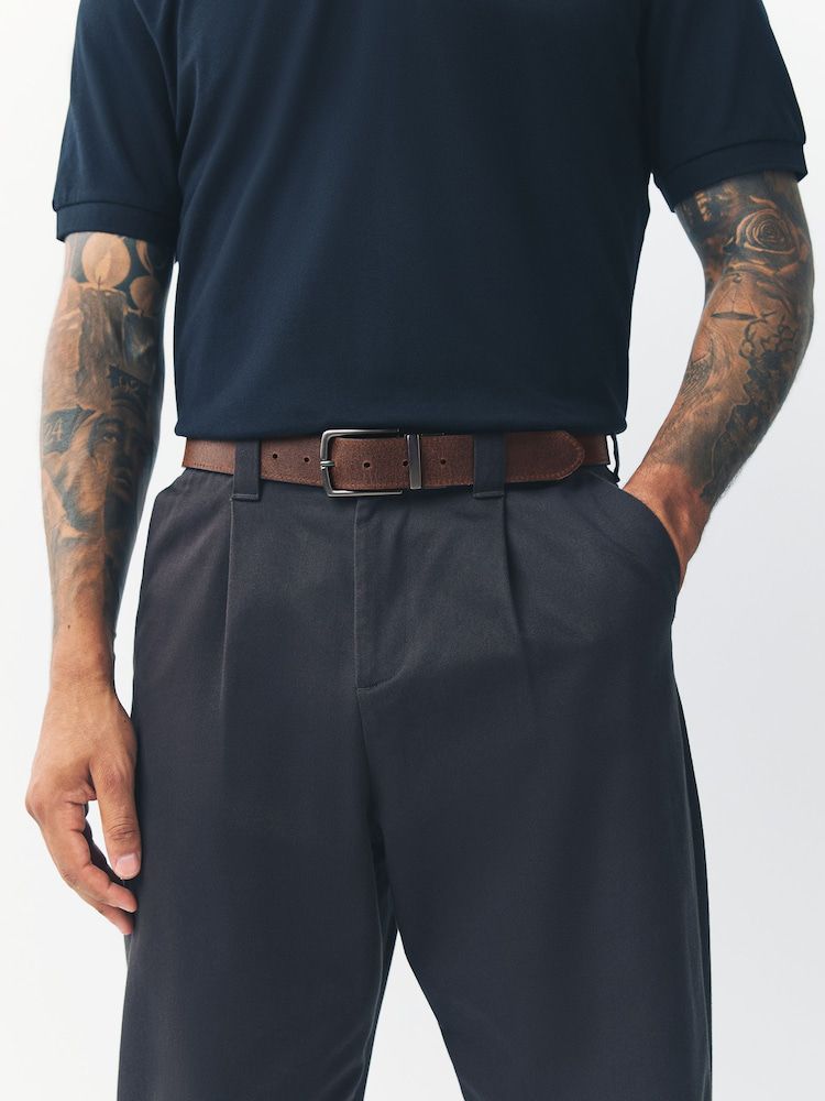 Reversible Grainy Leather Belt - Black/Brown