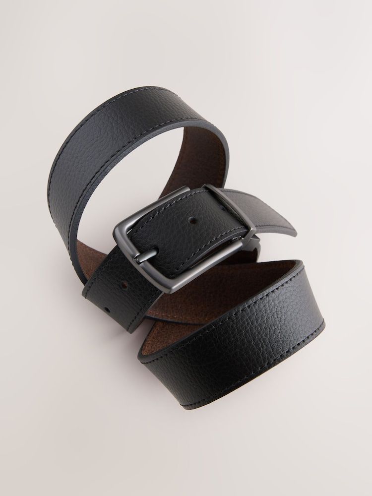 Reversible Grainy Leather Belt - Black/Brown