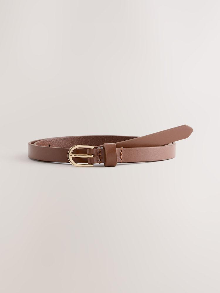 Skinny Leather Belt - Tan Brown