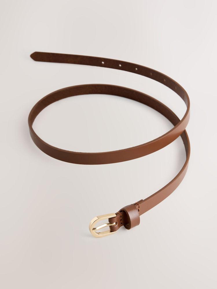 Skinny Leather Belt - Tan Brown