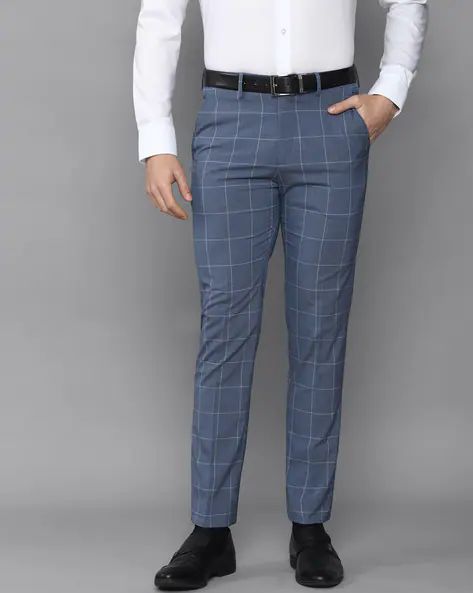 Checked Skinny Fit Trousers - Navy