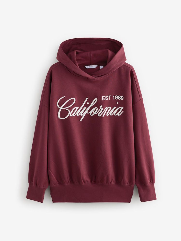 Embroidered Oversized Hoodie - Burgundy Red