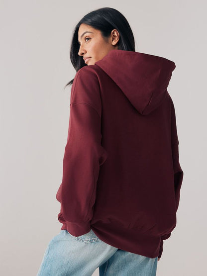 Embroidered Oversized Hoodie - Burgundy Red