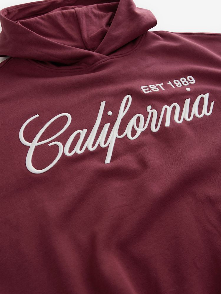 Embroidered Oversized Hoodie - Burgundy Red