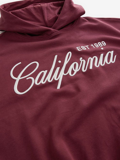 Embroidered Oversized Hoodie - Burgundy Red