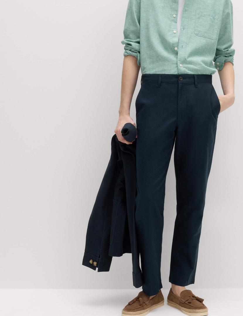 Regular Fit Blend Chinos Trousers - Navy