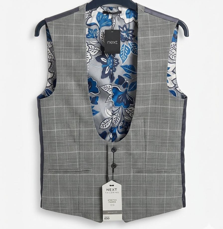 Prince Of Wales Check Suit Waistcoat - Grey