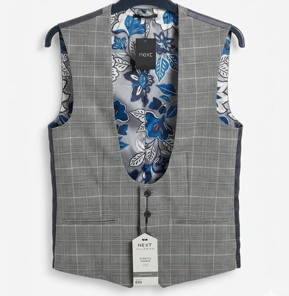 Prince Of Wales Check Suit Waistcoat - Grey
