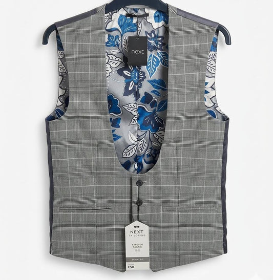 Prince Of Wales Check Suit Waistcoat - Grey