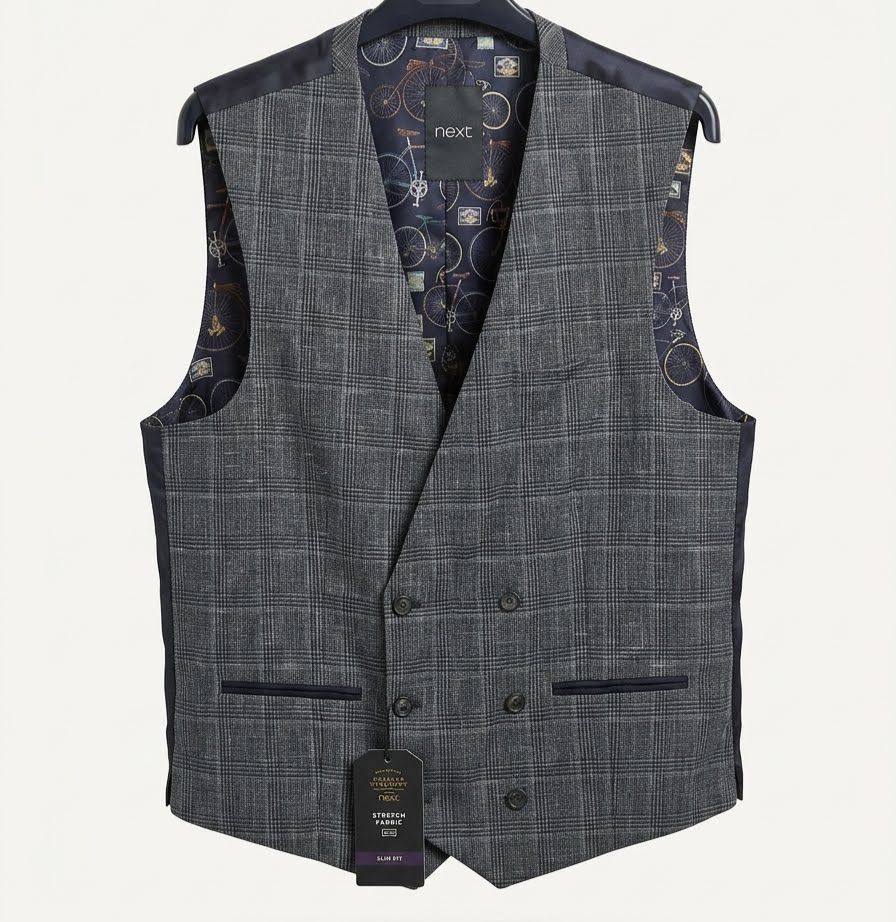 Classic Double-Breasted Check Waistcoat - Charcoal Grey