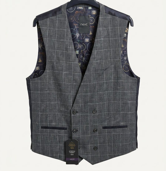 Classic Double-Breasted Check Waistcoat - Charcoal Grey
