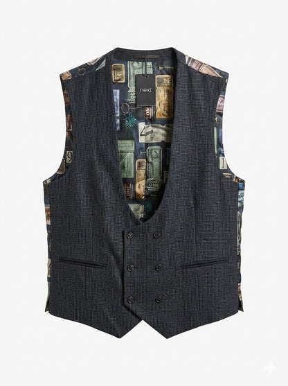 Bold Check Suit Waistcoat - Navy Blue