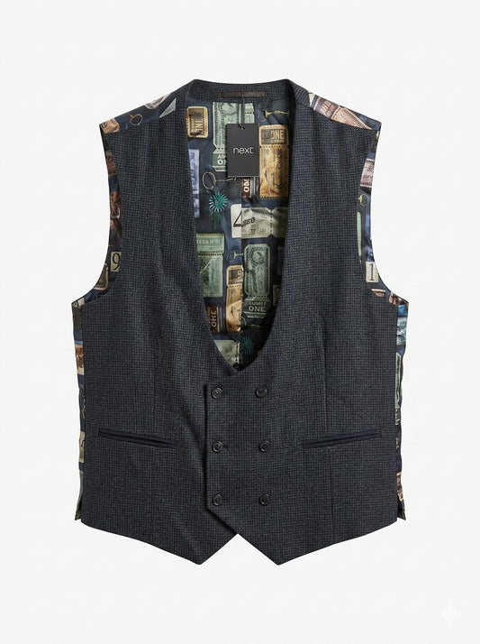 Bold Check Suit Waistcoat - Navy Blue