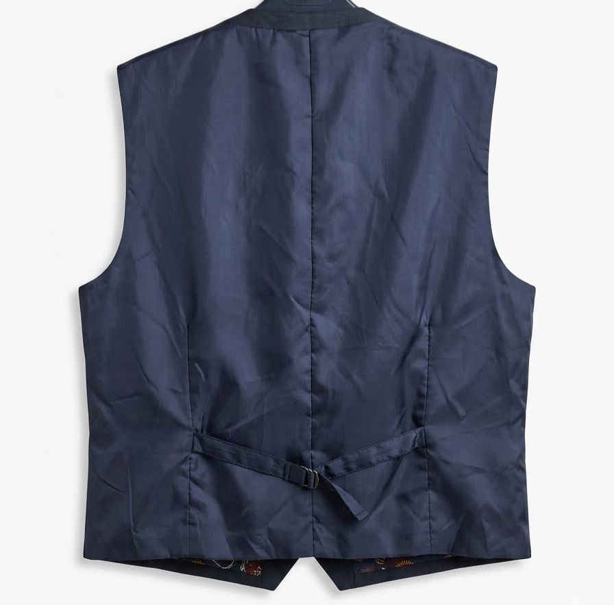 Floral Printed Lining Suit Waistcoat - Navy Blue