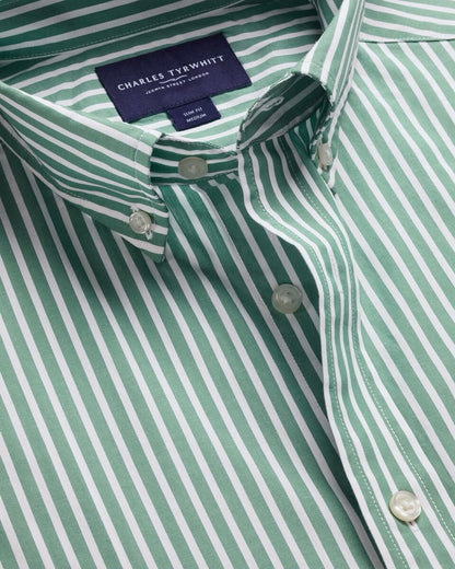 Button-Down Stretch Washed Poplin Stripe Slim Fit Shirt – Green